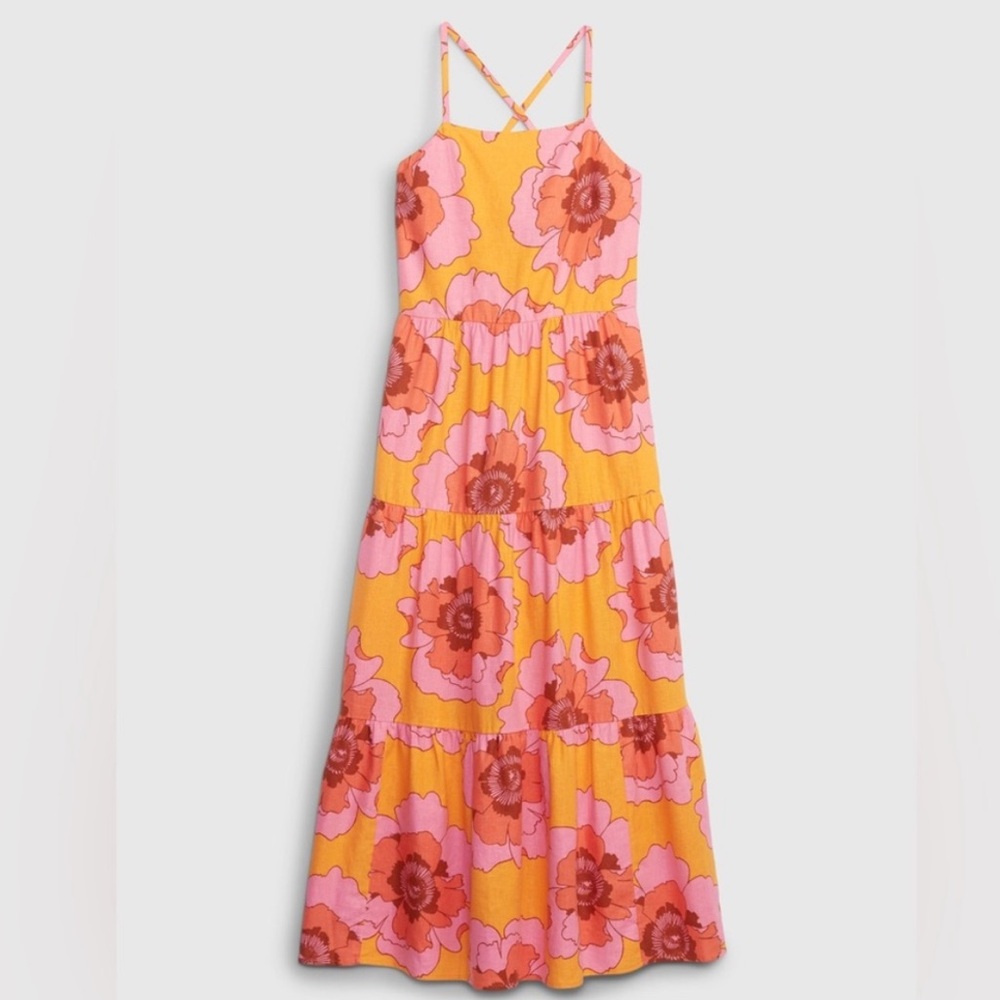 Floral Tiered Maxi Dress - Pink & Yellow